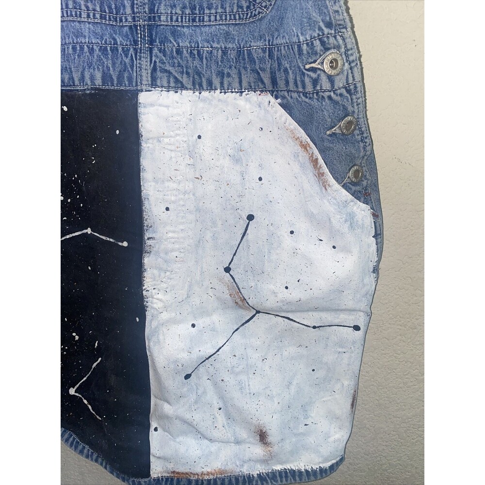 Union Bay Vintage Overalls dress Paint DIY Denim 90s Astrology Art Boho y2k M - Picture 7 of 11